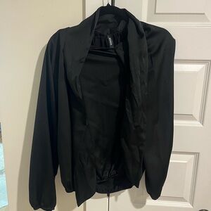 Black Blouse with Relaxed Fit and Standing Collar